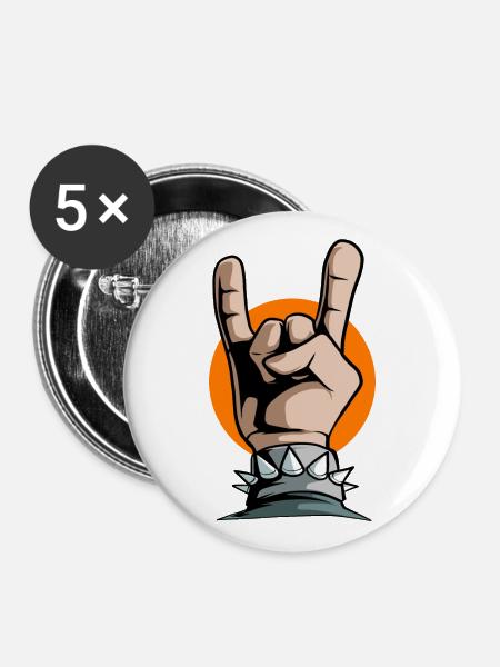 Heavy Classic Rock Rock & Roll Devil's Salute Rocker - Buttons large 2.2''/56 mm (5-pack) - white