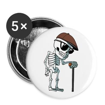 Old man as skeleton with walking stick - Buttons large 2.2''/56 mm (5-pack) - white - Front