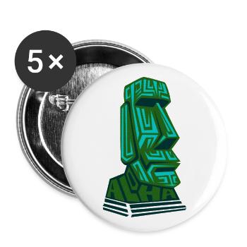 Aloha Moai Tiki Stone Head Easter Island vintage green - Buttons large 2.2''/56 mm (5-pack) - white - Front