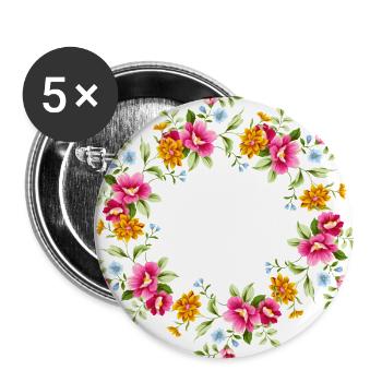 Blumenkranz Blumenranke Wunschname Mama Oma - Buttons groß 56 mm (5er Pack) - Weiß - Vorne