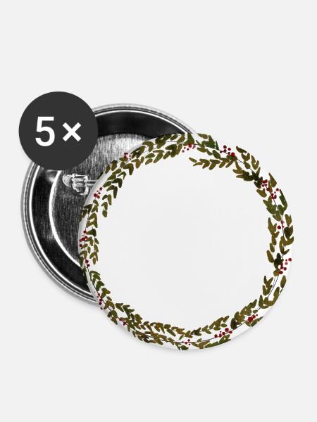 Kranz - weihnachtskranz - Blätter - Buttons groß 56 mm (5er Pack) - Weiß
