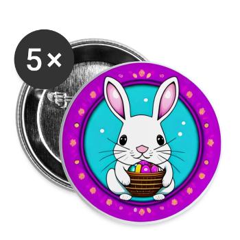 Lapin de Pâques et panier de Pâques - Lot de 5 grands badges (56 mm) - blanc - Devant