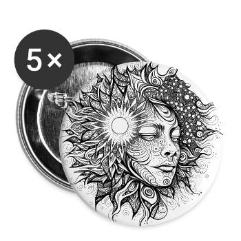 Boho Artwork, Femme avec motif de soleil - Lot de 5 grands badges (56 mm) - blanc - Devant