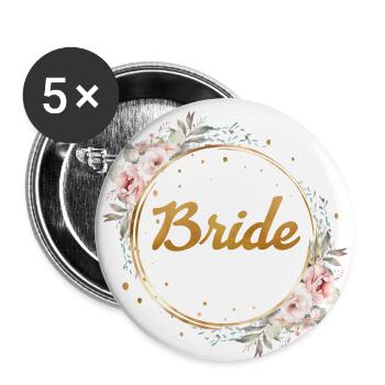 Team Bride! Wreath, floral, customisable - Buttons large 2.2''/56 mm (5-pack) - white - Front