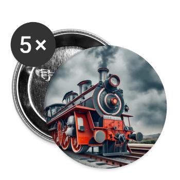 Locomotive sur une gare abandonnée - Lot de 5 grands badges (56 mm) - blanc - Devant