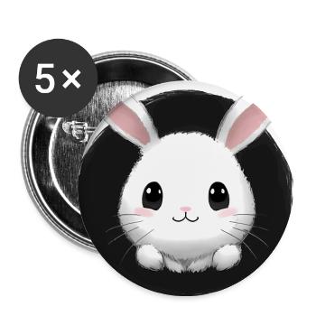 Kleiner Hase Häschen Kaninchen - Buttons groß 56 mm (5er Pack) - Weiß - Vorne