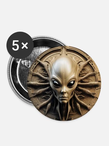 AUßERIRDISCHER - Buttons groß 56 mm (5er Pack) - Weiß