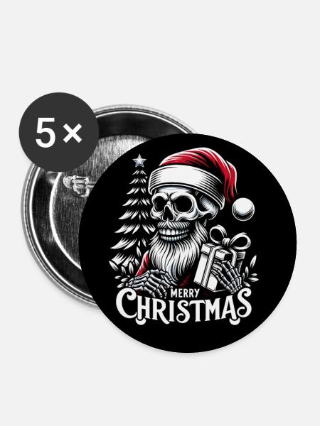 Weihnachtsmann Skull mit Päckchen - Buttons groß 56 mm (5er Pack) - Weiß