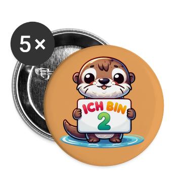 Zweiter Geburtstag, 2. Geburtstag kleiner Otter - Buttons groß 56 mm (5er Pack) - Weiß - Vorne