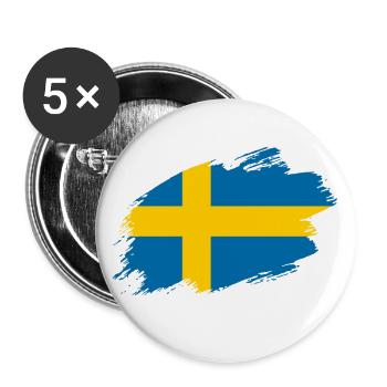 Schweden schwedisch Fahne Flagge - Buttons groß 56 mm (5er Pack) - Weiß - Vorne