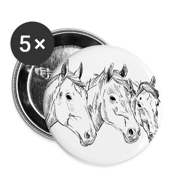 Hand-drawn horses heads, illustration, rider - Buttons large 2.2''/56 mm (5-pack) - white - Front