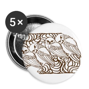 Hiboux dessinés à la main douce, illustration - Lot de 5 grands badges (56 mm) - blanc - Devant