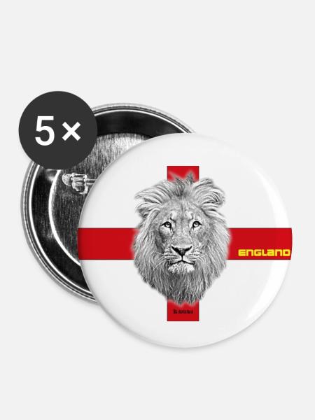 England Löwe - Buttons groß 56 mm (5er Pack) - Weiß