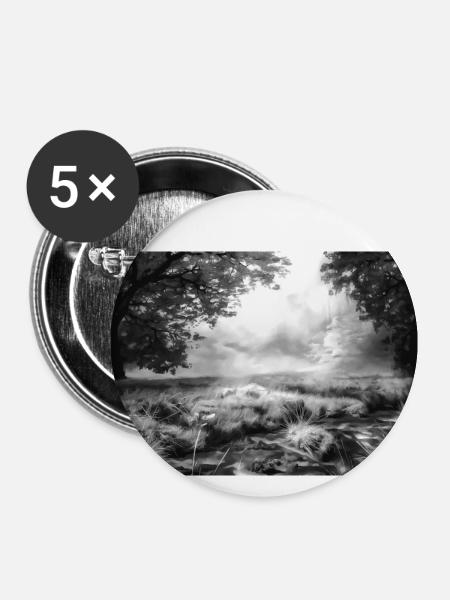 Acryl Nebelwald Gemälde 2 acrbw - Buttons groß 56 mm (5er Pack) - Weiß