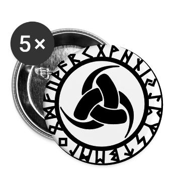 Runes, Triple Horn of Odin, Symbol of Odin - Buttons large 2.2''/56 mm (5-pack) - white - Front