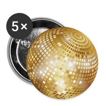 Diskokugel / Spiegelkugel / Disco Ball (Gold, PNG) - Buttons groß 56 mm (5er Pack) - Weiß - Vorne