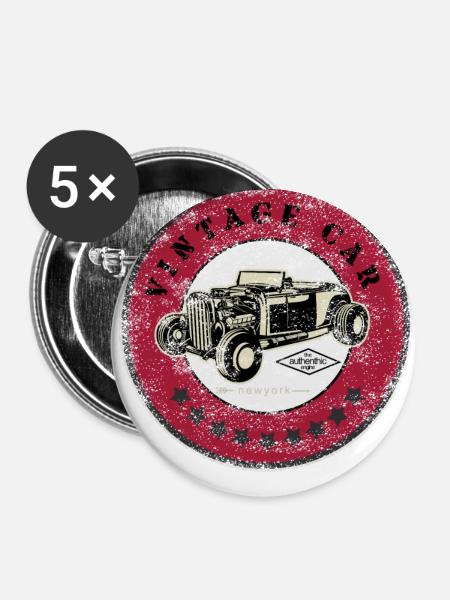 Oldtimer Auto - Buttons groß 56 mm (5er Pack) - Weiß