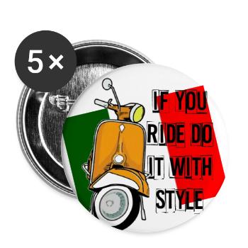 Motorrad Roller mit italienischer Flagge - Buttons groß 56 mm (5er Pack) - Weiß - Vorne