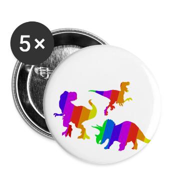 T-Rex Regenbogen Dino Tyrannosaurus Triceratops - Buttons groß 56 mm (5er Pack) - Weiß - Vorne
