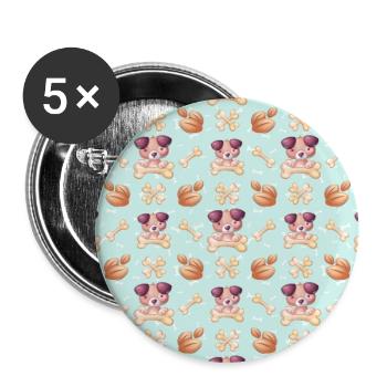 Cute Dog Animal Pattern - Buttons groß 56 mm (5er Pack) - Weiß - Vorne