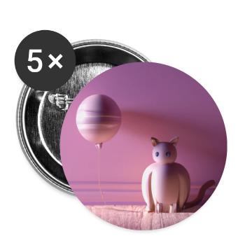 Rosa Katze mit einem Ballon - Buttons groß 56 mm (5er Pack) - Weiß - Vorne