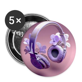 casque audio violet avec des fleurs - Lot de 5 grands badges (56 mm) - blanc - Devant