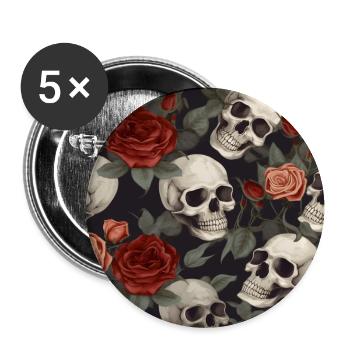 Skulls & Red Roses Pattern Dark Elegant Gothic - Buttons large 2.2''/56 mm (5-pack) - white - Front