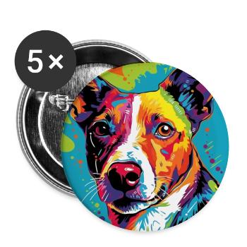 Jack Russel Terrier Pop Art - Buttons groß 56 mm (5er Pack) - Weiß - Vorne