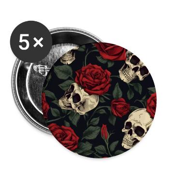 Skulls & Red Roses Dark Elegant Gothic Pattern - Buttons large 2.2''/56 mm (5-pack) - white - Front