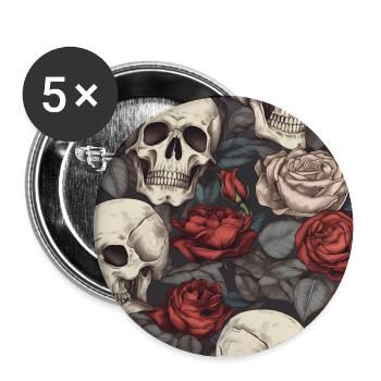 Skulls & Red Roses Pattern Dark Elegant Goth - Buttons large 2.2''/56 mm (5-pack) - white - Front