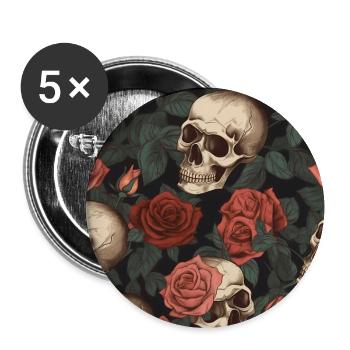 Gothic Skulls & Red Roses Pattern Dark Elegant - Buttons large 2.2''/56 mm (5-pack) - white - Front