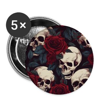 Red Roses & Skulls Pattern Dark Elegant Gothic - Buttons large 2.2''/56 mm (5-pack) - white - Front
