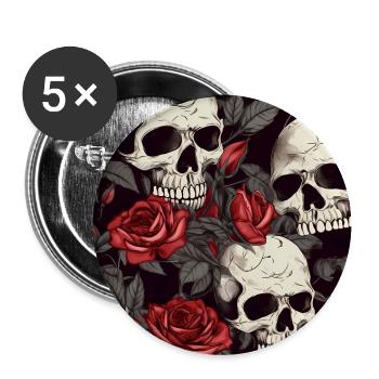Dark Elegant Goth Skulls & Red Roses Pattern - Buttons large 2.2''/56 mm (5-pack) - white - Front