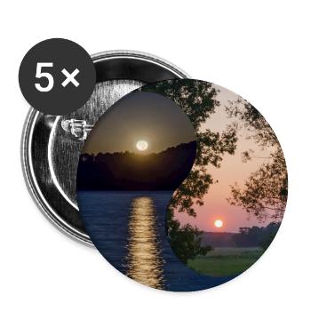 Yin et Yang de la lune et du lever du soleil - Lot de 5 grands badges (56 mm) - blanc - Devant