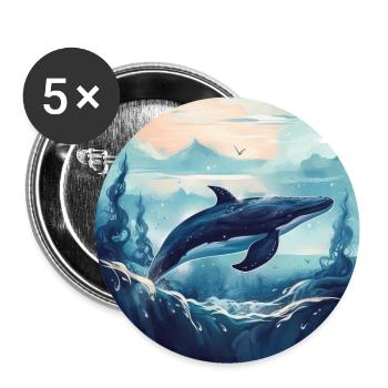 Baleine - Lot de 5 grands badges (56 mm) - blanc - Devant