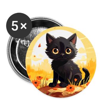 Cute little black cat on summer vacation - Buttons large 2.2''/56 mm (5-pack) - white - Front
