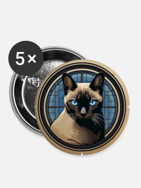 Siamkatze - Buttons groß 56 mm (5er Pack) - Weiß