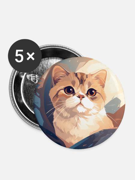 Schottische Faltohrkatze - Buttons groß 56 mm (5er Pack) - Weiß