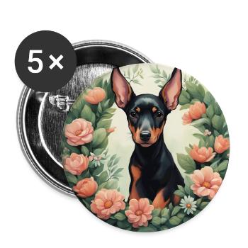 Cute Kawaii Baby Doberman Floral - Buttons large 2.2''/56 mm (5-pack) - white - Front