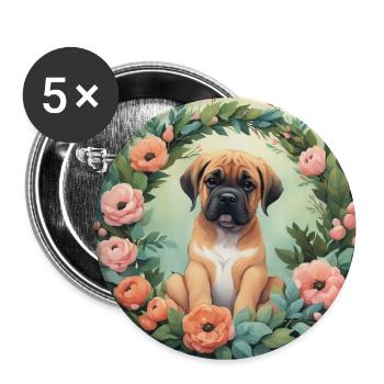 Mignon Kawaii bébé Mastiff Floral - Lot de 5 grands badges (56 mm) - blanc - Devant