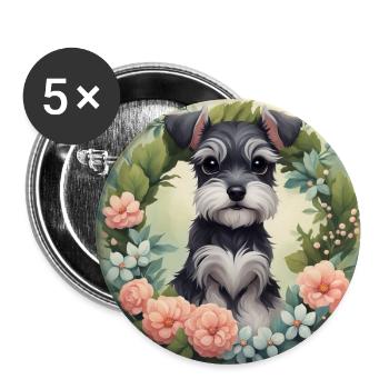 Mignon Kawaii bébé Schnauzer Floral - Lot de 5 grands badges (56 mm) - blanc - Devant