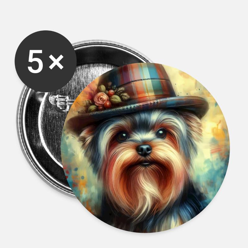 Yorkshire Terrier Malerei - Buttons groß 56 mm (5er Pack) - Weiß