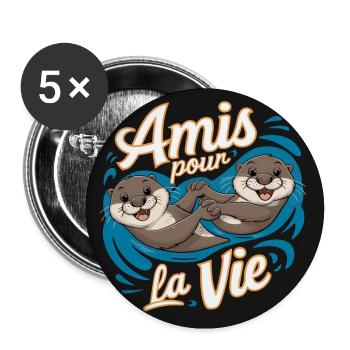 Deux loutres rigolotes amies pour la vie - Lot de 5 grands badges (56 mm) - blanc - Devant