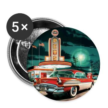Voiture vintage drive in - Lot de 5 grands badges (56 mm) - blanc - Devant