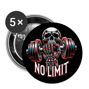 No Limit Workout Bodybuilding Skull mit Hantel - Buttons groß 56 mm (5er Pack) - Weiß - Vorne
