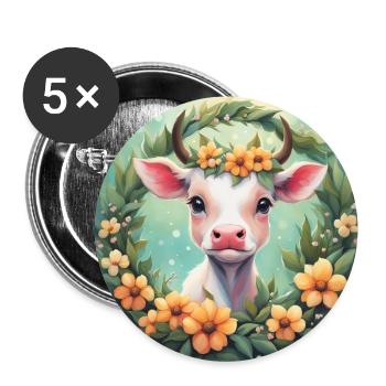 Cute Kawaii Baby Cow Floral - Buttons large 2.2''/56 mm (5-pack) - white - Front