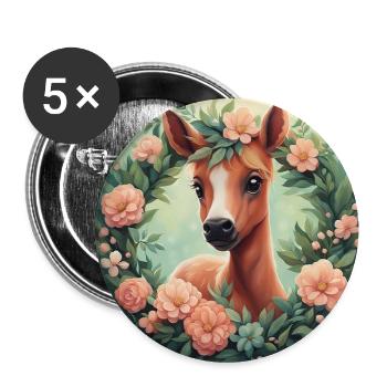 Mignon Kawaii Bébé Cheval Floral - Lot de 5 grands badges (56 mm) - blanc - Devant