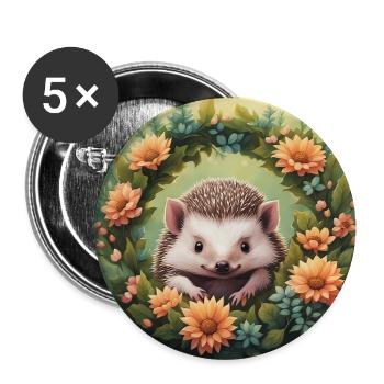 Cute Kawaii Baby Hedgehog Floral - Buttons large 2.2''/56 mm (5-pack) - white - Front
