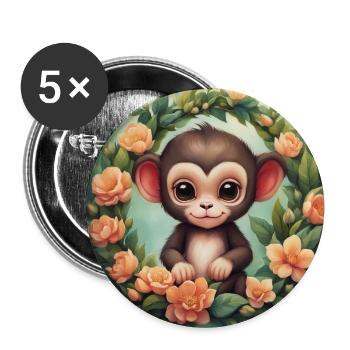 Mignon Kawaii Bébé Singe Floral - Lot de 5 grands badges (56 mm) - blanc - Devant
