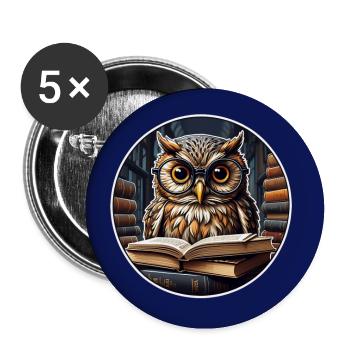 Hibou coloré avec de grandes lunettes et un livre épais - Lot de 5 grands badges (56 mm) - blanc - Devant